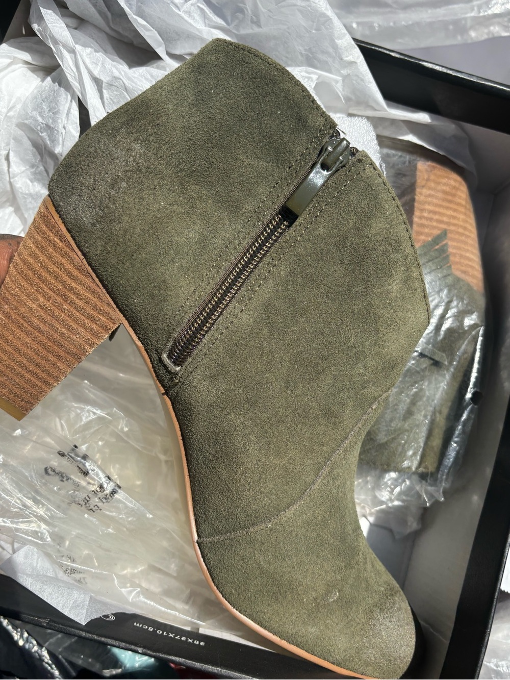 Olive Green Suede Ankle Bootie with Block Heel